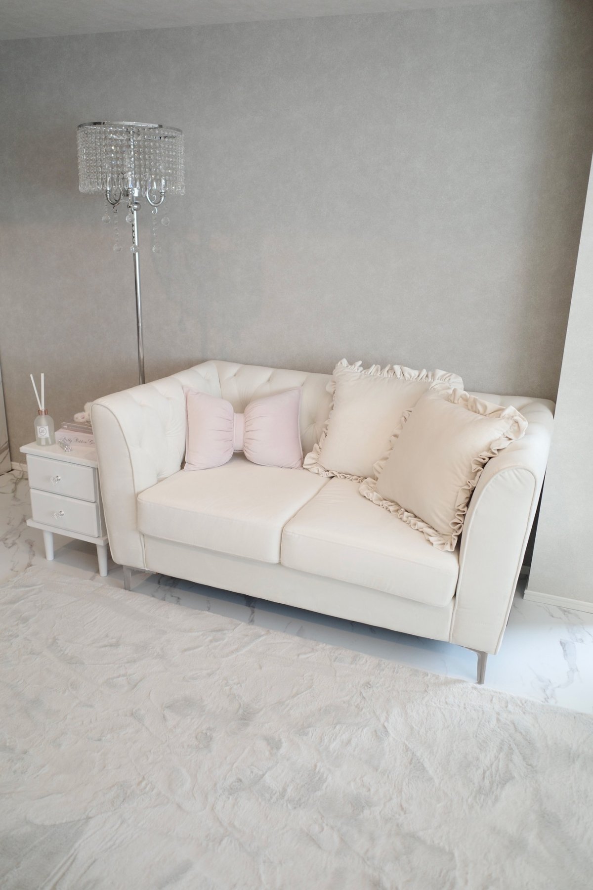 ビーカンパニー オレンジ 合成皮革 ソファ ダイヤモンドキルティング