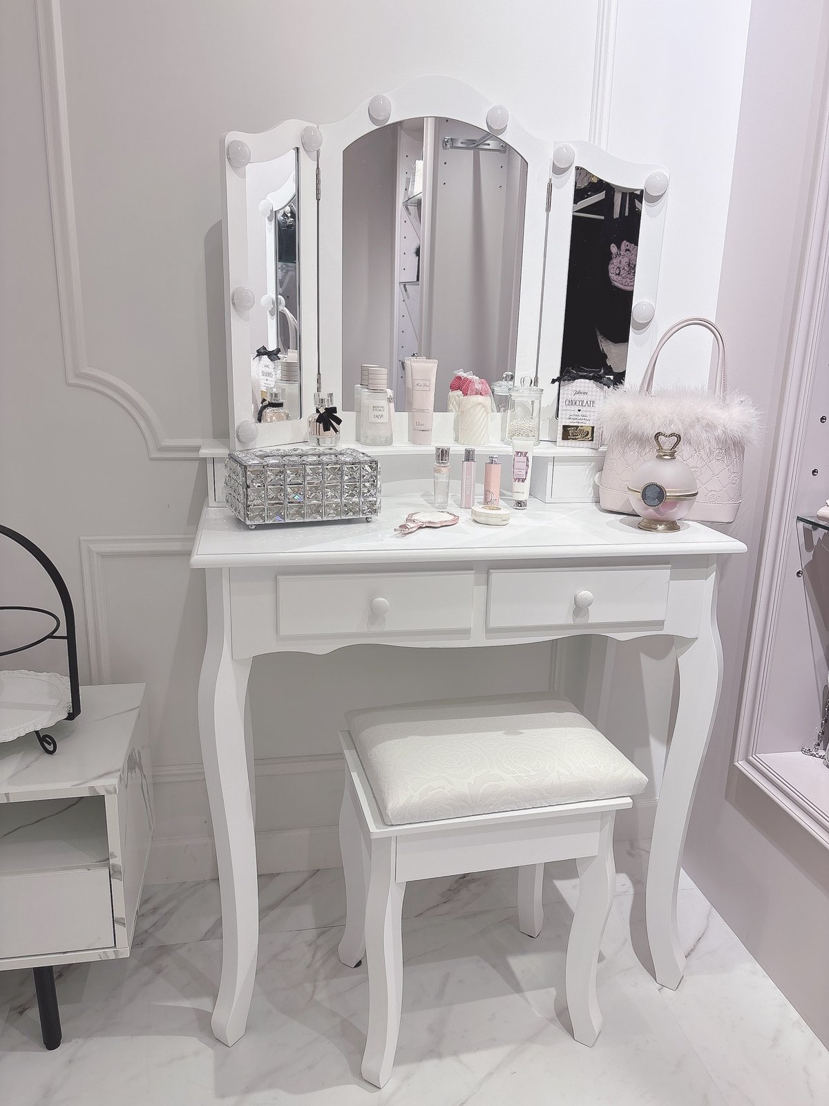 人気】アンティーク調 プリンセスミラー 3面鏡 ドレッサー 家具