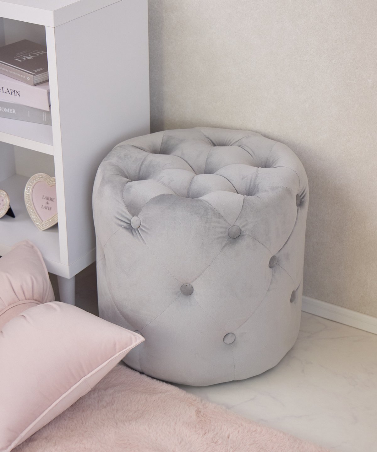 larmedelapinキルティングベルベットスツール グレー fit=scale-down,w=1200