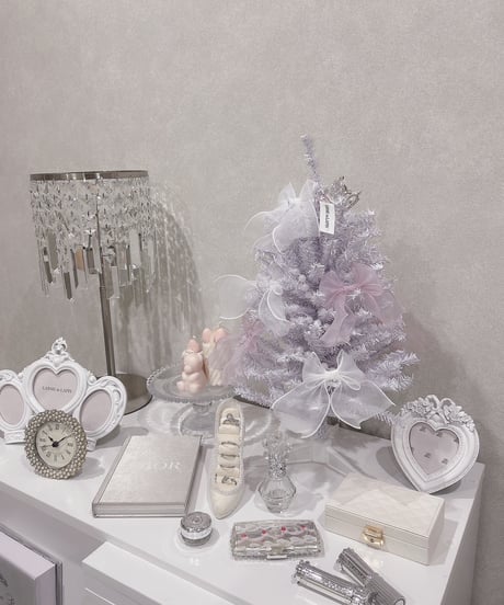 ホワイト×ピンクリボン ミニクリスマスツリー