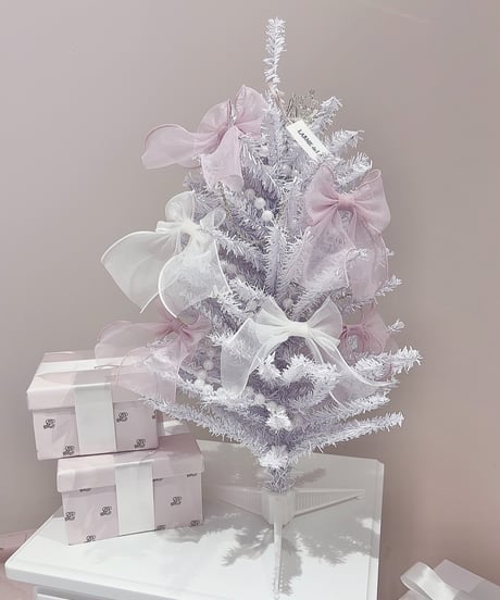 ホワイト×ピンクリボン ミニクリスマスツリー