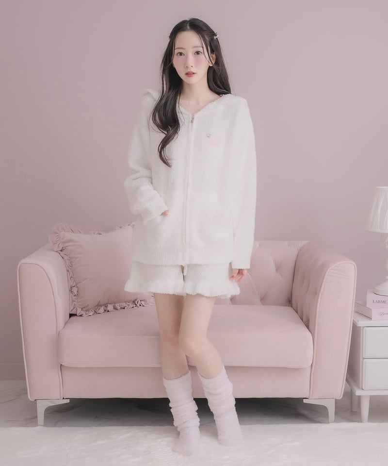 フリルフード付きニットパーカー | LARME de LAPIN（ラルムドラパン）