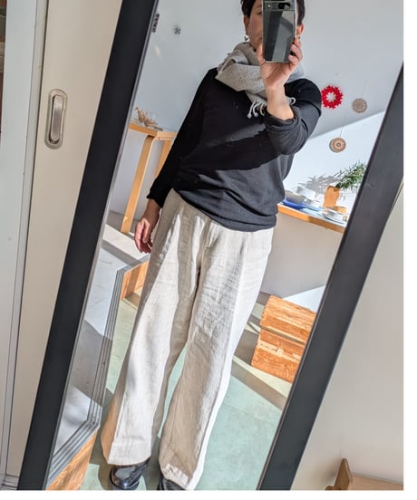 寺田靖子　woolマフラー　gray beige 無染色ウール
