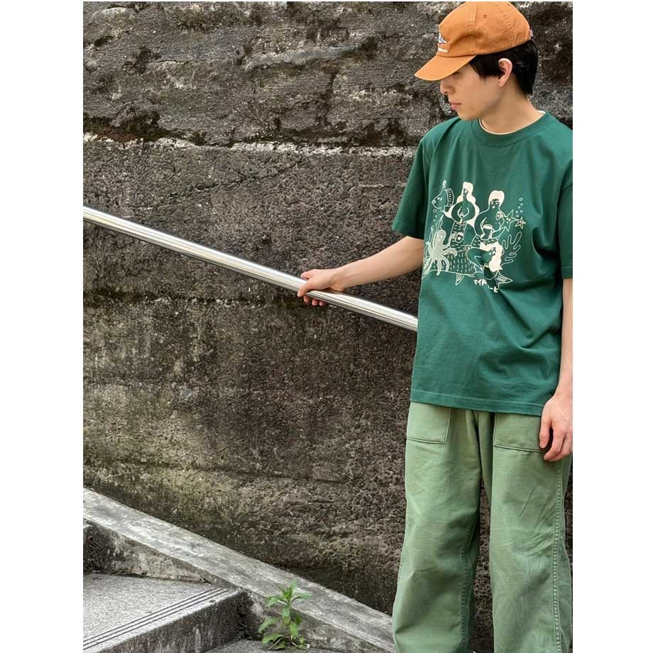 男女兼用】オリジナルマーメイドコーヒーTシャツ 深緑グリーン×白
