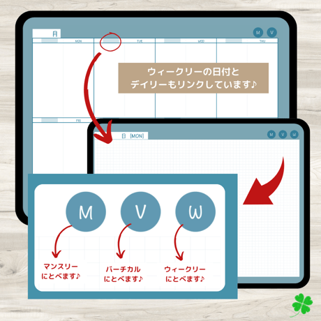 【ずっと使えるデジタル手帳】リンクつき（背景ブルー）