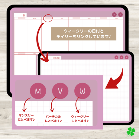 【ずっと使えるデジタル手帳】リンクつき（背景ピンク）