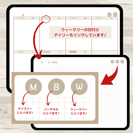 【ずっと使えるデジタル手帳】リンクつき（ブラウン）