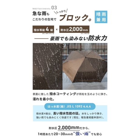 WAQ Field Umbrella 日傘 折りたたみ 自動開閉 UPF50+ 遮光率100% 晴雨兼用