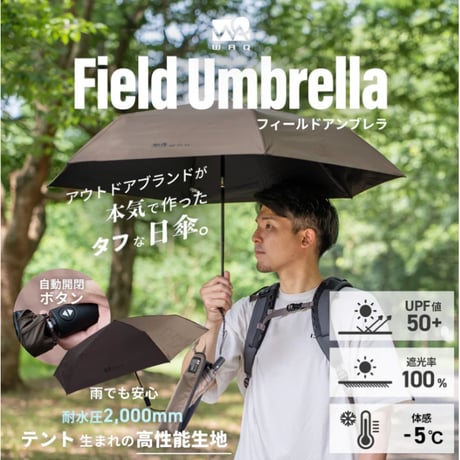 WAQ Field Umbrella 日傘 折りたたみ 自動開閉 UPF50+ 遮光率100% 晴雨兼用