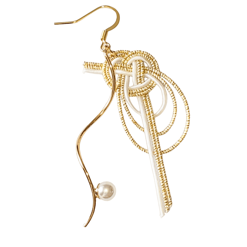 あわじ結びとねじりスティック ピアス/イヤリング 雅白金 | はわ-MIZUHIKI-