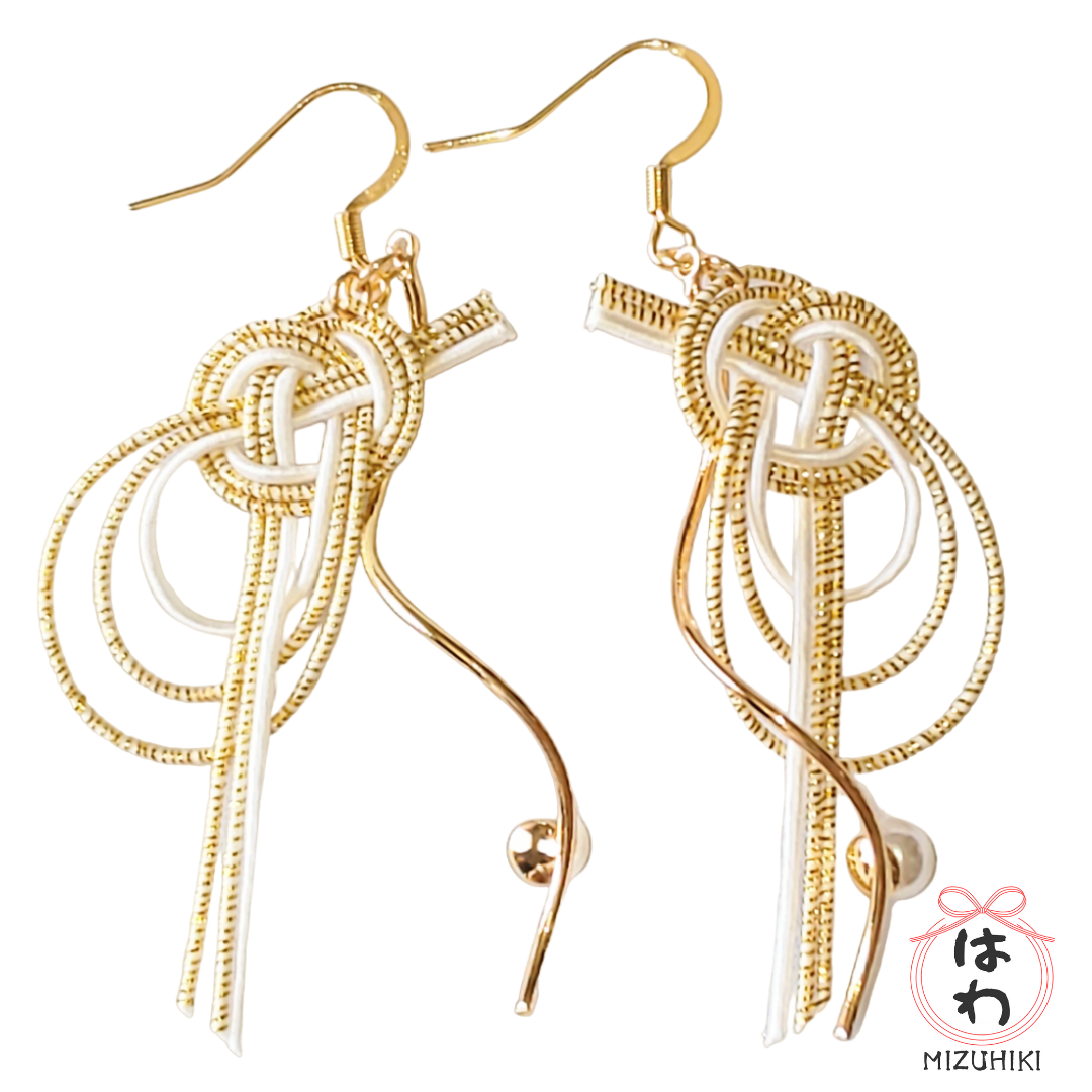 あわじ結びとねじりスティック ピアス/イヤリング 雅白金 | はわ-MIZUHIKI-