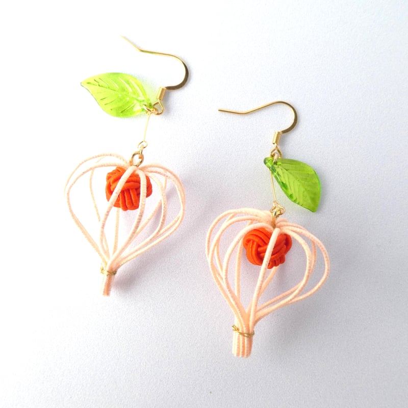 猫面と鬼灯とモルフォ蝶　レジンほおずき　水引　和装小物　ピアス　イヤリング 0_890e7a50014688686e715e41f356