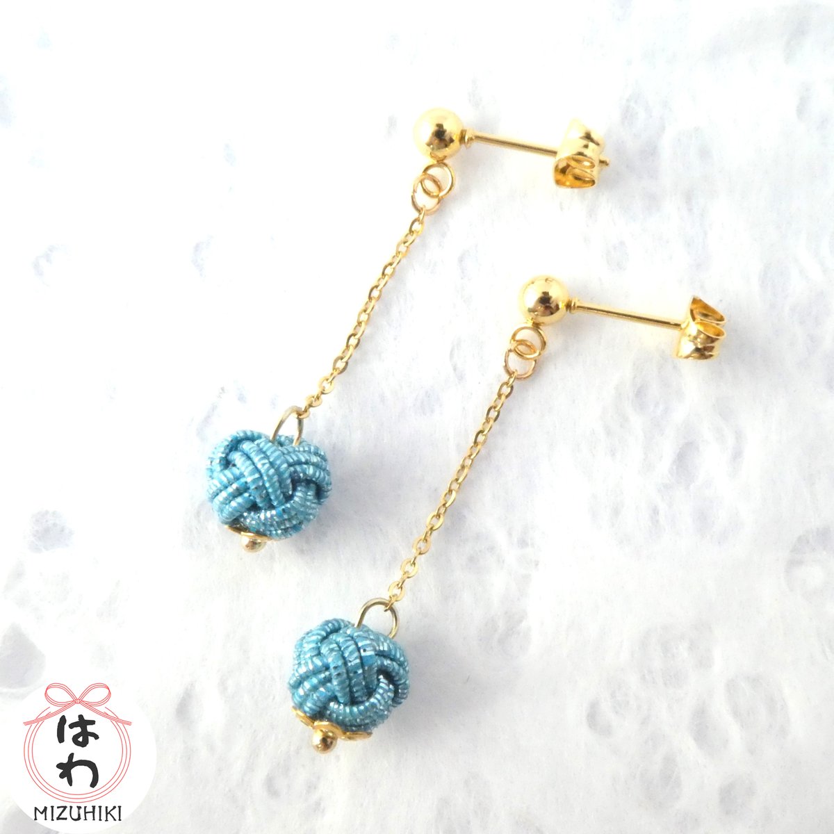 水引あわじ玉スイング ピアス/イヤリング ブルー | はわ-MIZUHIKI-