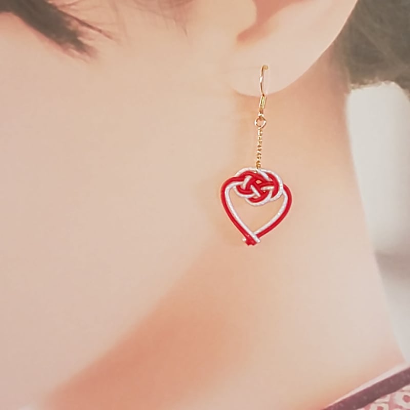 あわじハートスイング ピアス/イヤリング 赤 | はわ-MIZUHIKI-