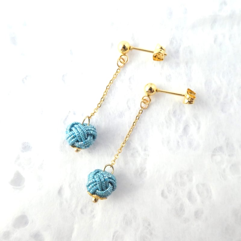 水引あわじ玉スイング ピアス/イヤリング ブルー | はわ-MIZUHIKI-