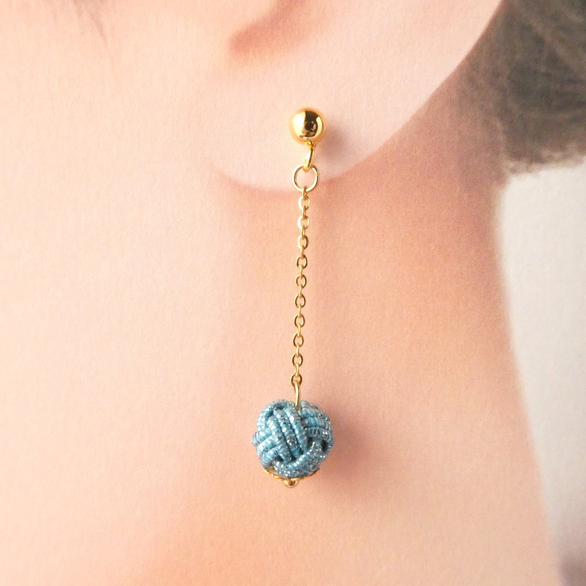 水引あわじ玉スイング ピアス/イヤリング ブルー | はわ-MIZUHIKI-