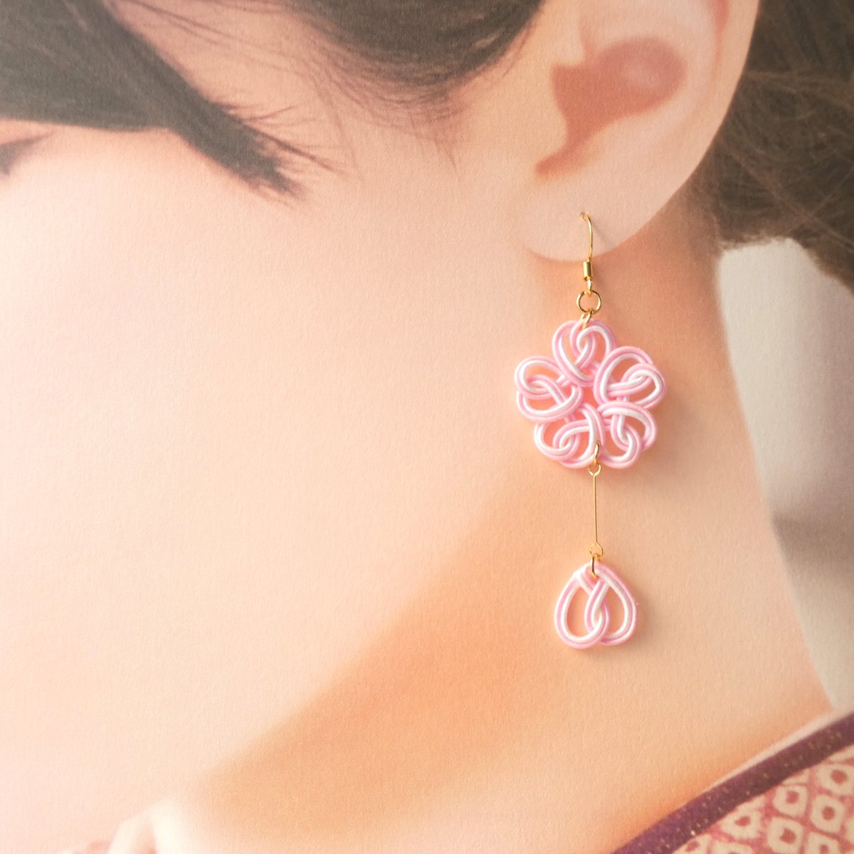 水引桜ひらひら ピアス/イヤリング | はわ-MIZUHIKI-