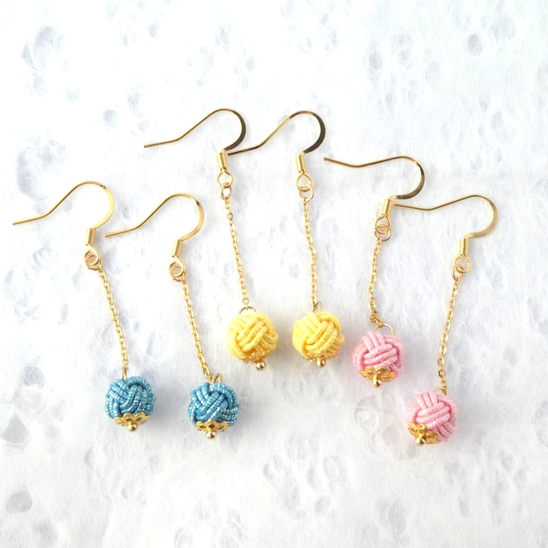 水引あわじ玉スイング ピアス/イヤリング ブルー | はわ-MIZUHIKI-