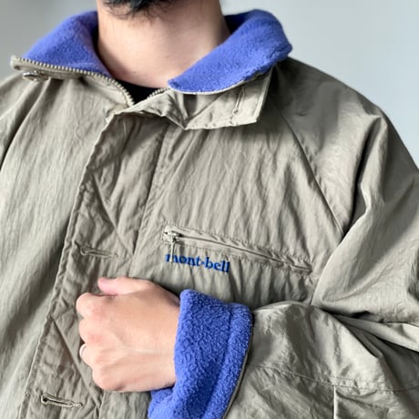 old mont-bell nylon fleece coat beige khaki