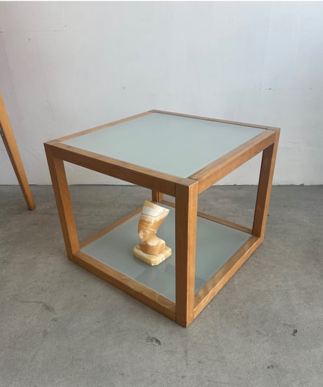 Wood Flame Glass Side Table