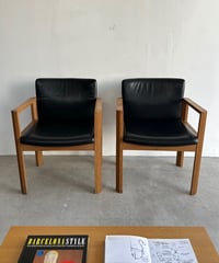 Wood BLK Leather Arm Chair