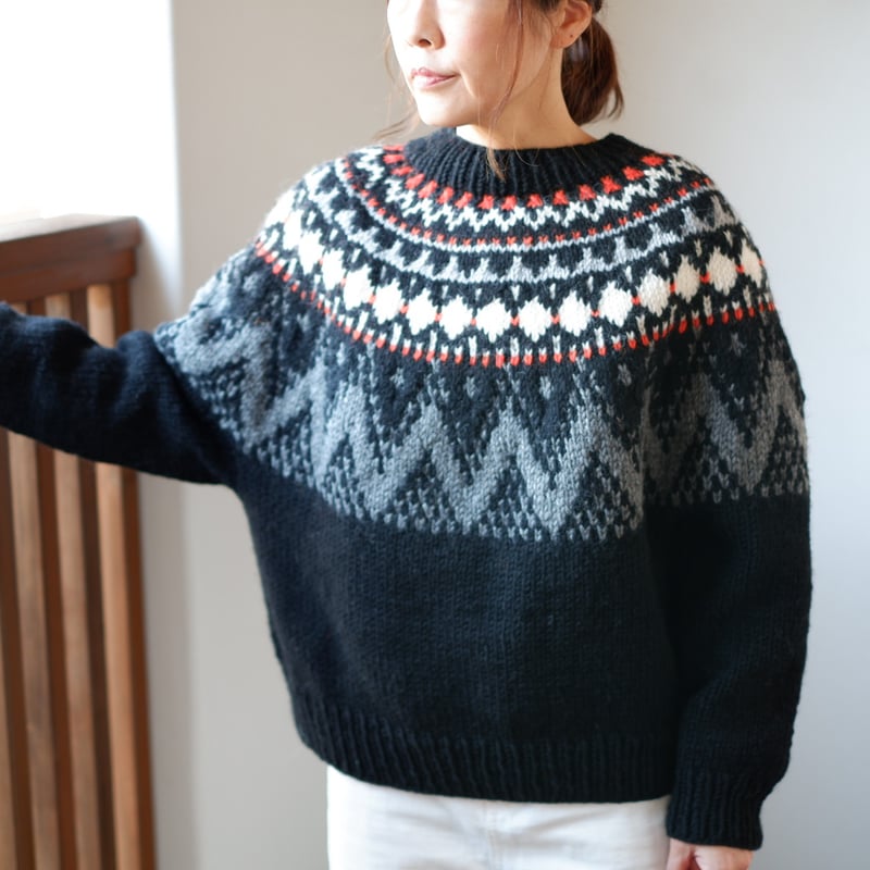 手編み ダマスク模様のプルオーバー シルク M~XL ハンドメイド 編み物 DARUMA ジグザグヨーク模様のプルオーバーキット（糸＋書籍） | ニット