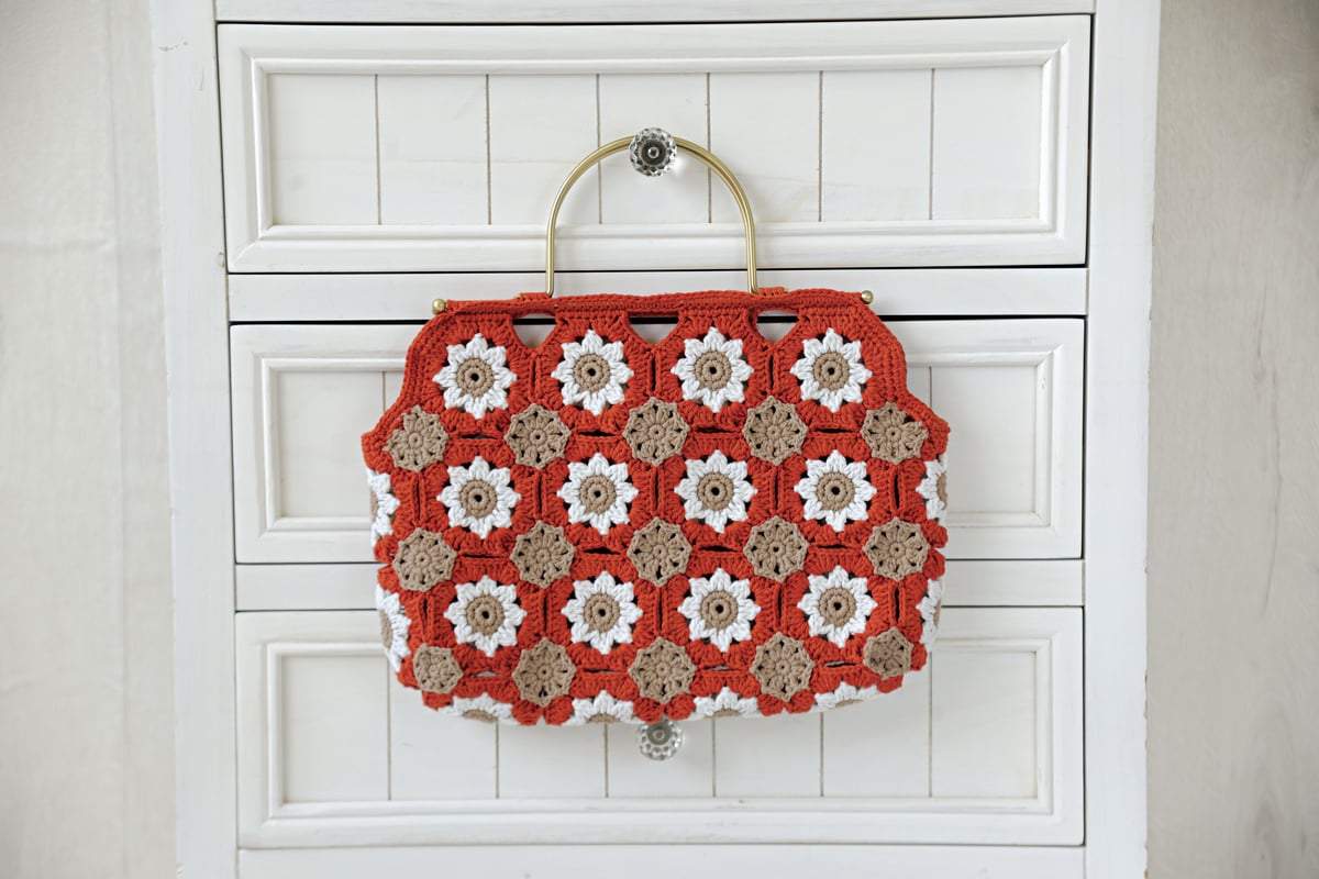 タンポポ　柴犬＆お花のモチーフ編みバッグ1073 タンポポ 柴犬＆お花のモチーフ編みバッグ1073 タンポポ様専用