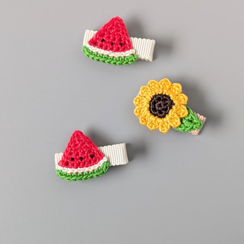 ヘアゴム　ベビーヘアクリップ　スイカ スイカのベビーヘアクリップ | yukotto's STORE