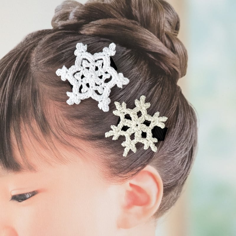 【雪の結晶】ベビーヘアクリップ♡サンプル♡ベビーヘアピン セミオーダーメイド 雪の結晶ベビーヘアクリップ | yukotto's STORE