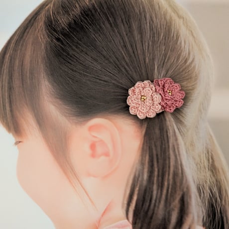 桃の花　くすみピンク　ベビーヘアゴム