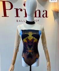 アートプリントレオタード　バタフライ柄七分袖　Sサイズのみ