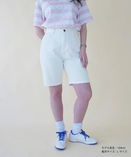 Relaxed denim half pants / white
