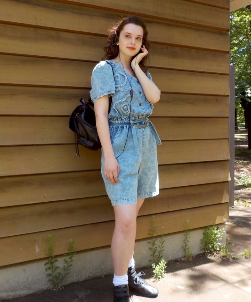 Denim embroidery rompers / acid wash | Tostalgi