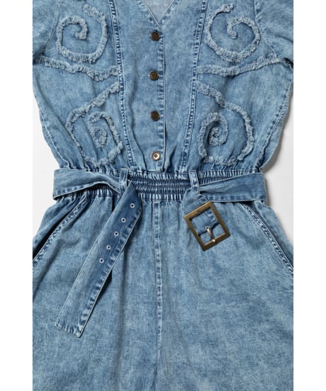 Denim embroidery rompers / acid wash