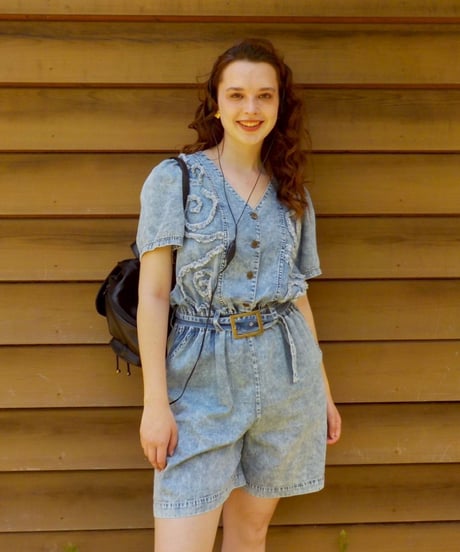 Denim embroidery rompers / acid wash
