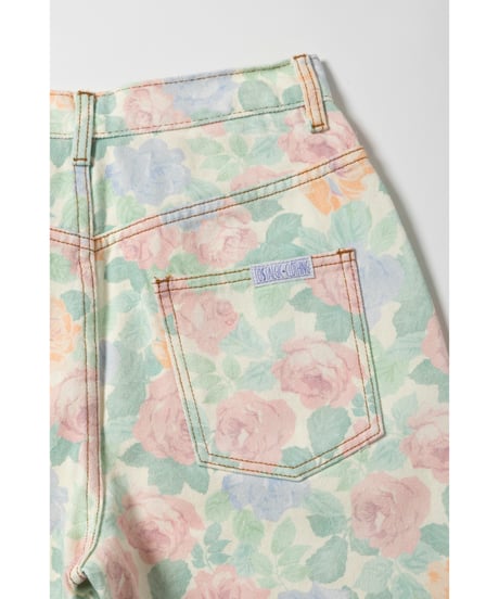 Relaxed denim half pants / floral