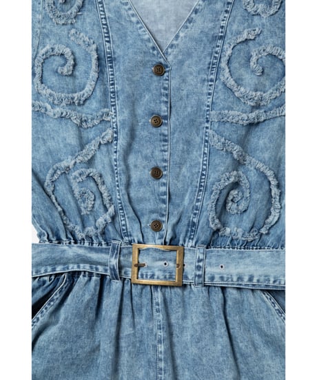 Denim embroidery rompers / acid wash