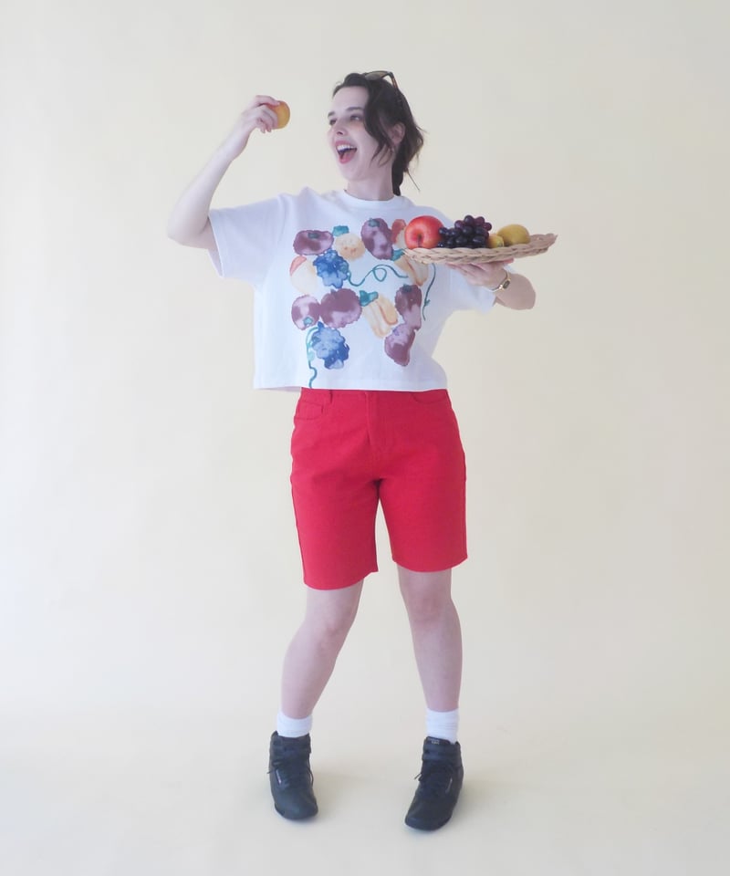 Relaxed denim half pants / red | Tostalgic Clot