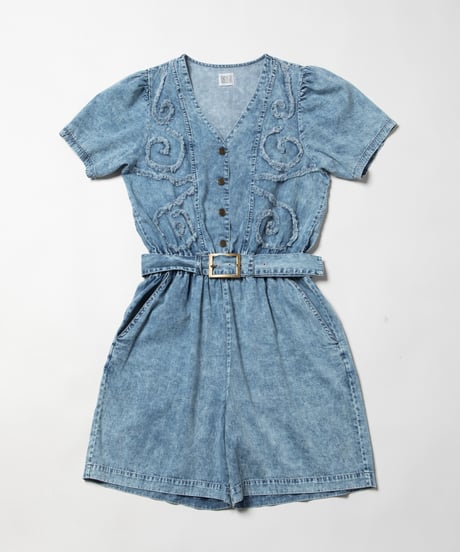 Denim embroidery rompers / acid wash