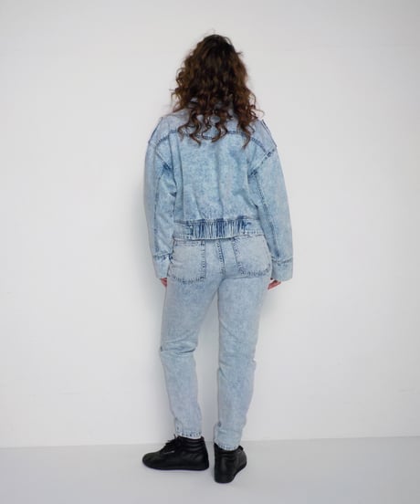 Denim biker jacket/ acid wash