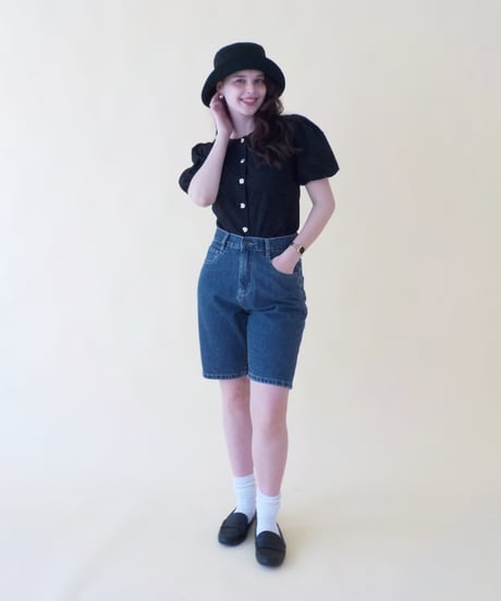 Polka dots embroidery blouse / black