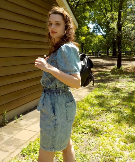 Denim embroidery rompers / acid wash