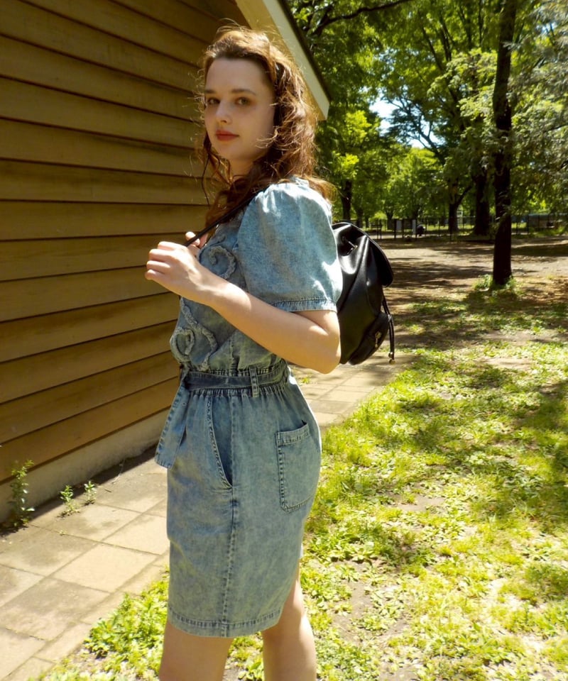 Denim embroidery rompers / acid wash | Tostalgi