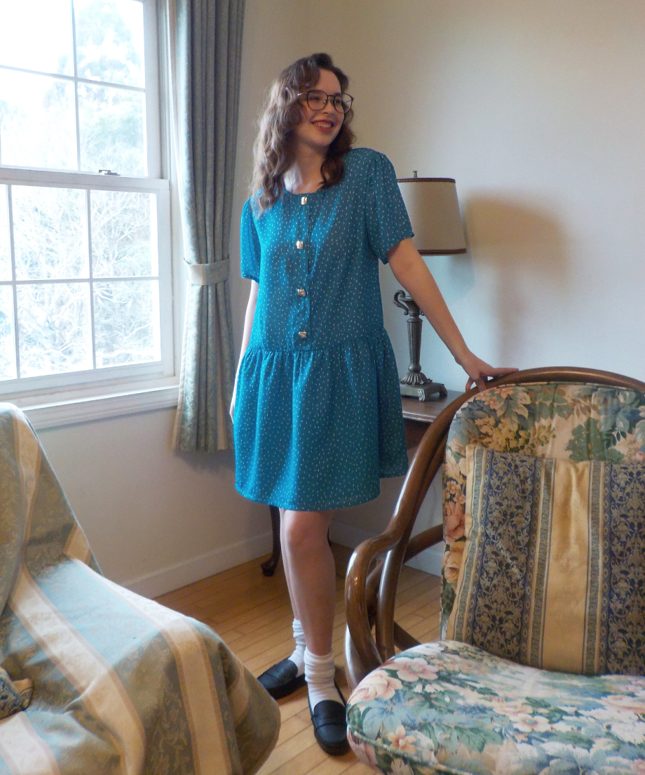 Square buttons dress / turquoise | Tostalgic Cl