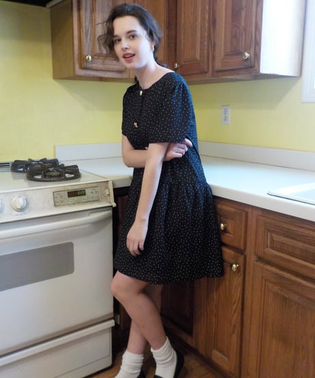 Square buttons dress / black
