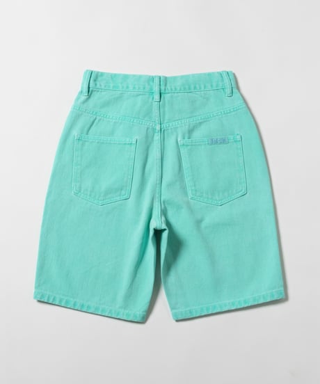 Relaxed denim half pants / green