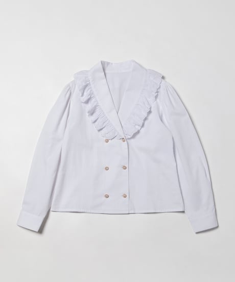 Cotton frill collar blouse / white