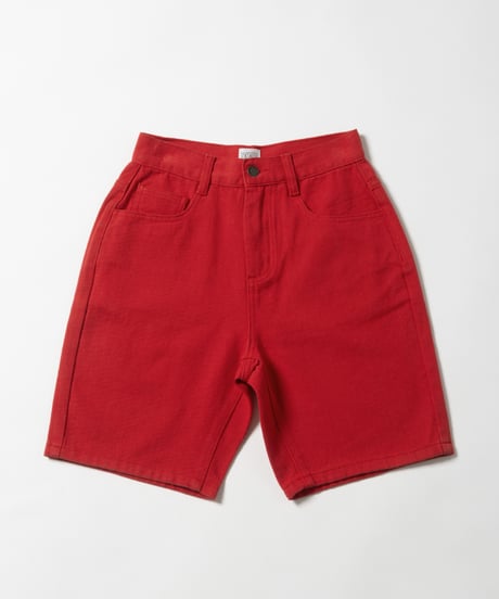 Relaxed denim half pants / red