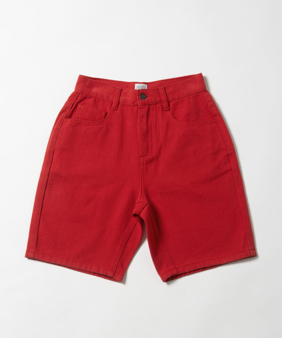 Relaxed denim half pants / red | Tostalgic Clot