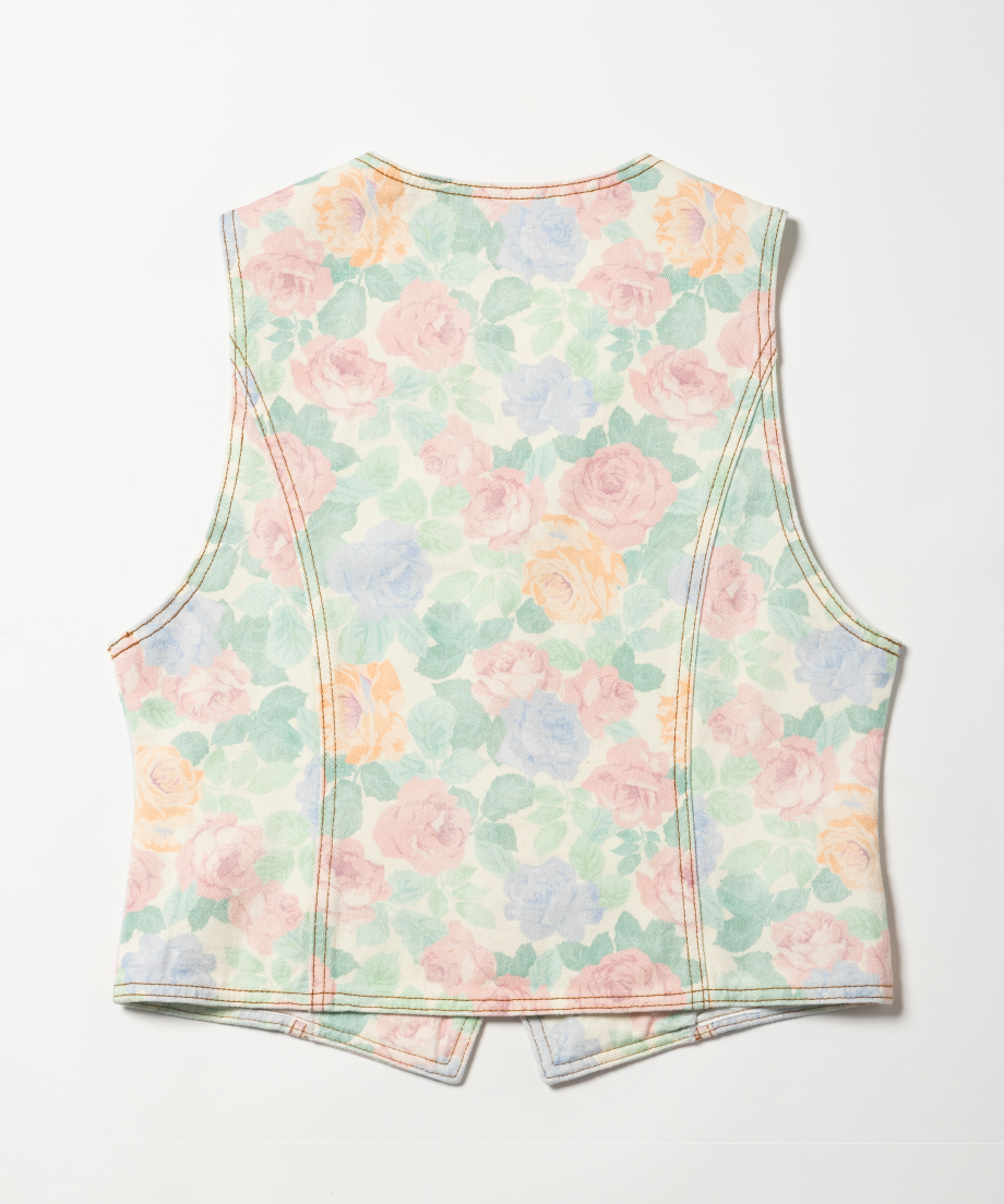80s denim vest / floral | Tostalgic Clothing